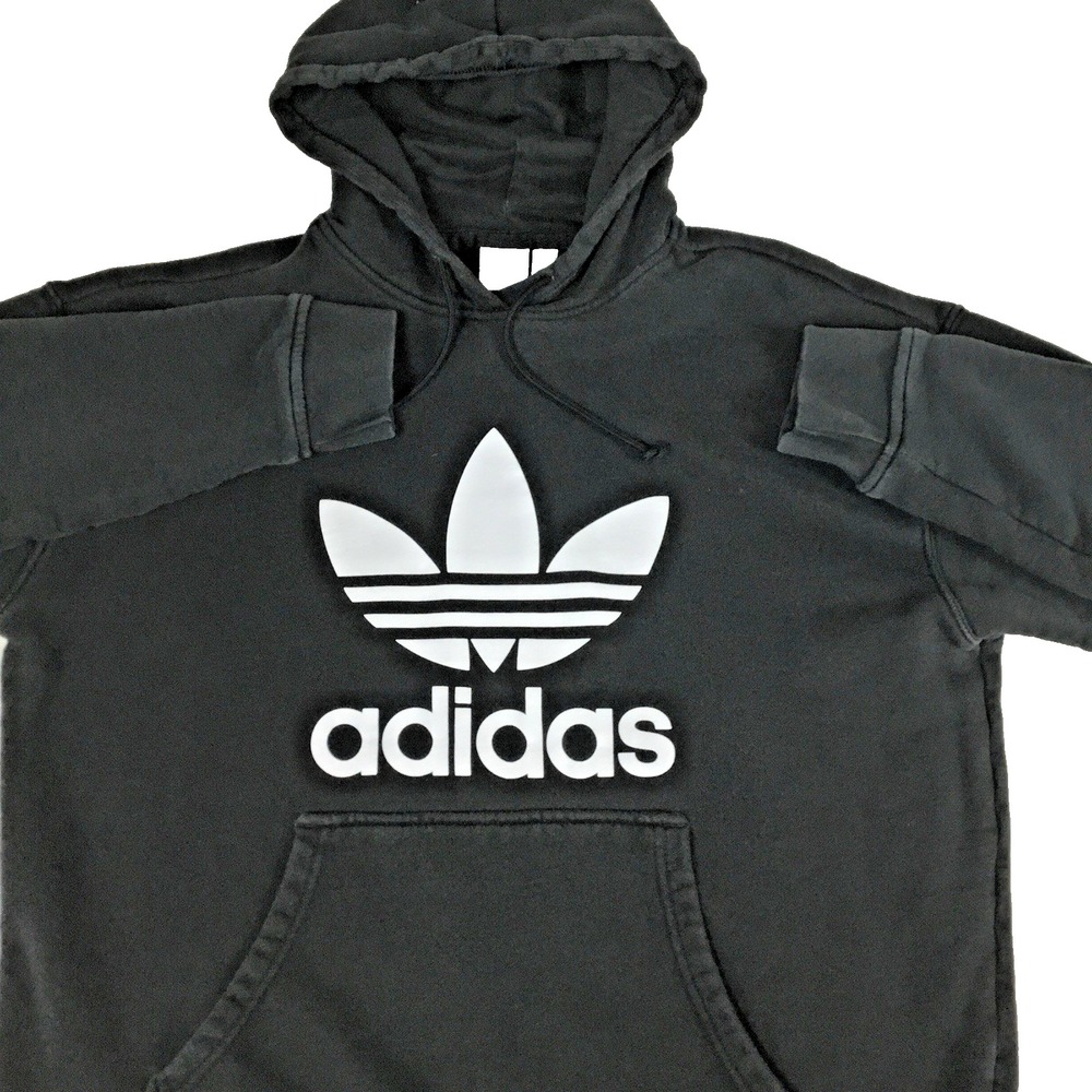 Adidas Originals Mens Trefoil Graphic Pullover Hoodie Black White Large L